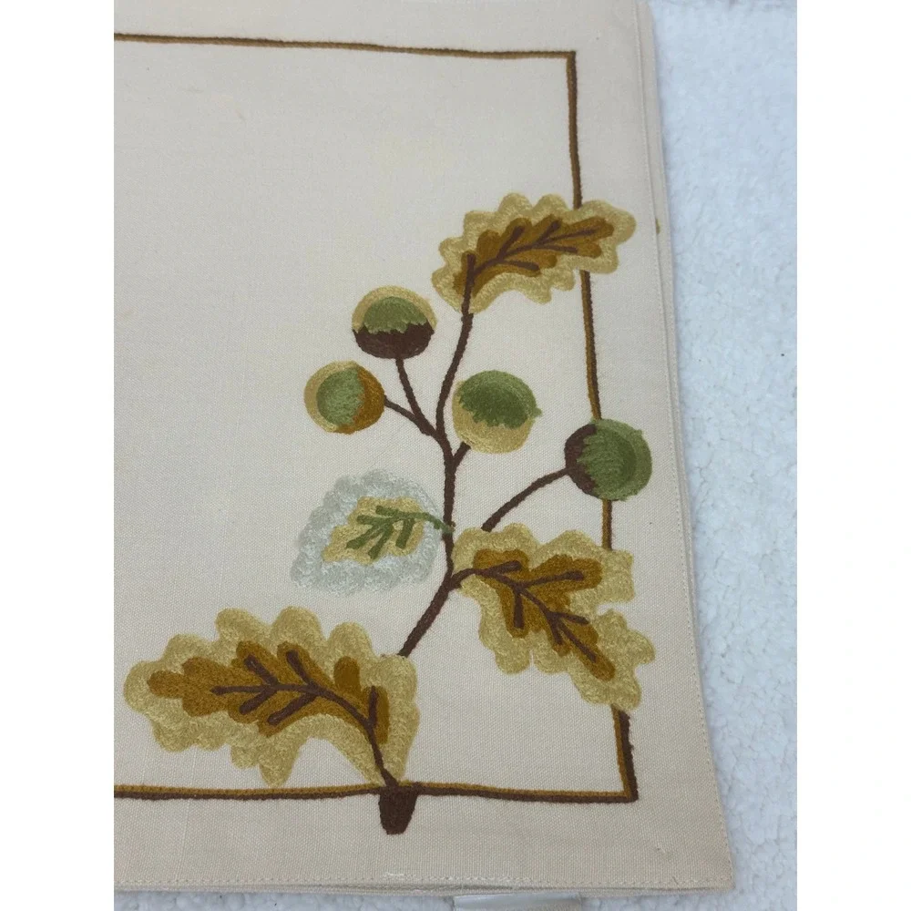Williams Sonoma Placemats Cream Embroidered‎ Oak Leaf Acorn Fall Set of 4